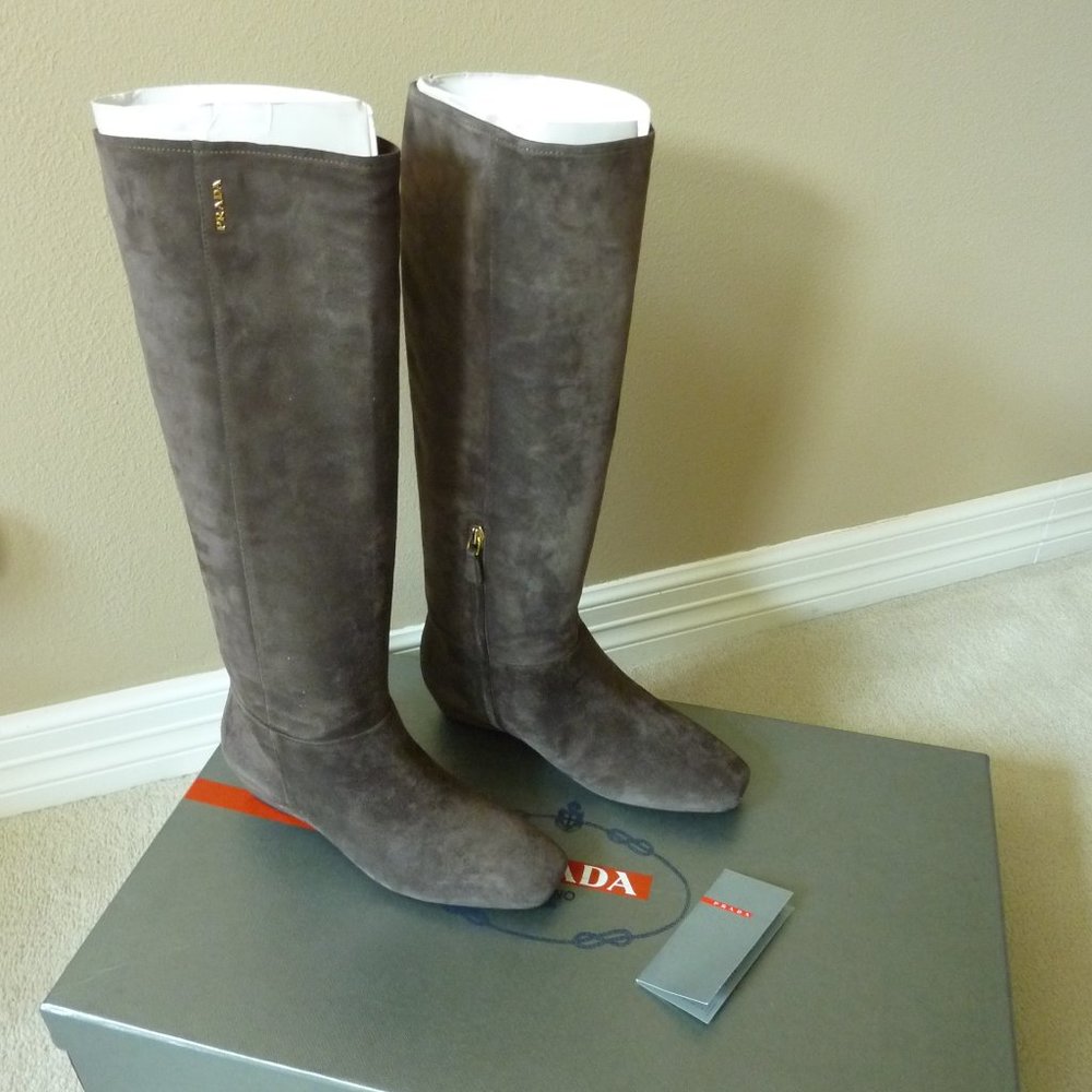 Prada Gray Suede Calzature Donna Tall Boots, 7.5